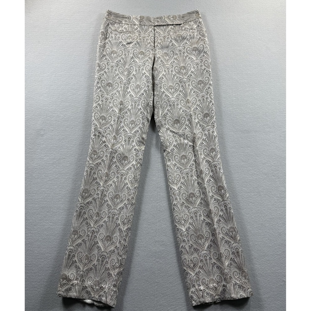 Etcetera Pants‎ Womens 4 Silver Paisley Satin Dress Straight Leg Party Cocktail